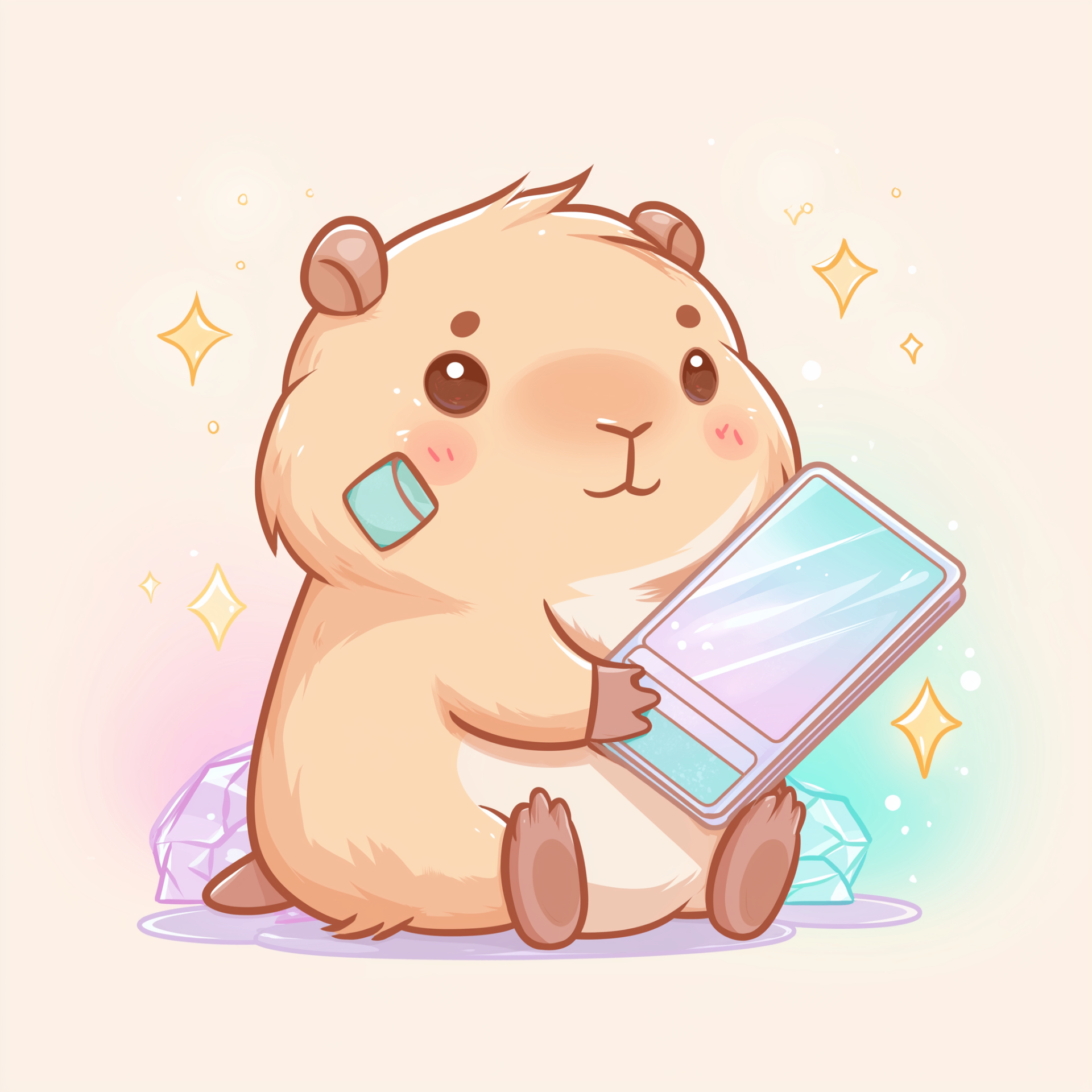 Cappy the capybara holding a card